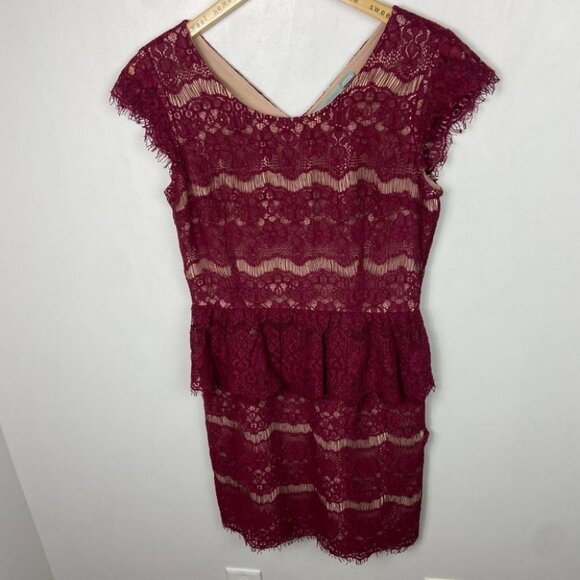 Anthropologie Burgundy Lace Mini Dress Size Medium Cocktail Romantic Bohemian M - Picture 14 of 14